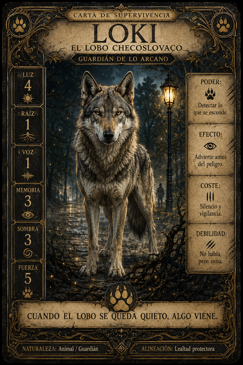 Carta de Loki, lobo checoslovaco, guardián de lo arcano.